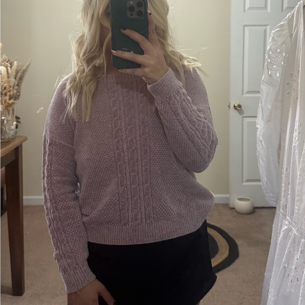 Soft & Warm Pink Rose Lilac Cable Knit Sweater